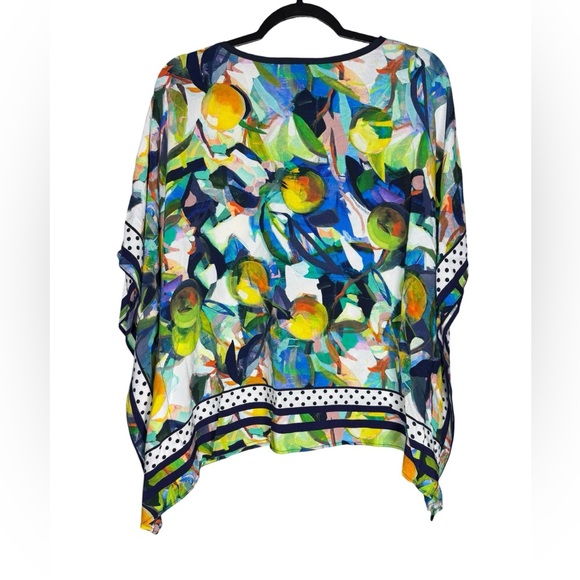 Simply Art By Dolcezza Poncho Style Blouse Womens Medium Lemon Print Colorful - Picture 2 of 9